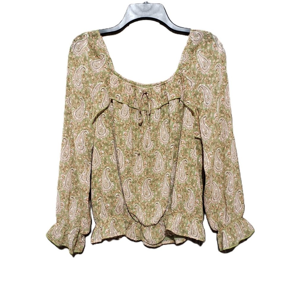 Daniel Rainn DR2 M Green Pink Paisley Top‎ Cottage Ruffle Coquette Boho Chic - Picture 2 of 7